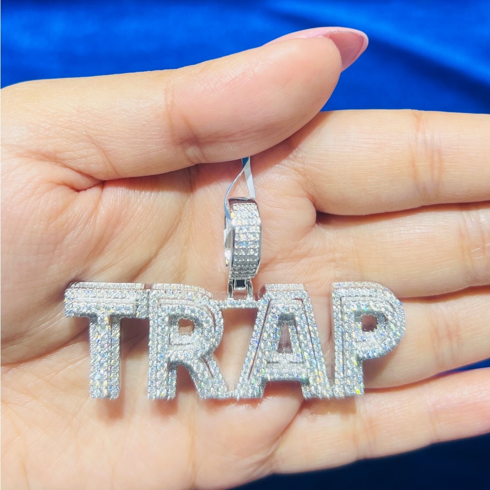 925 Sterling Silver TRAP  4.71 CTW VS D Color Moissanite Diamond Pendant